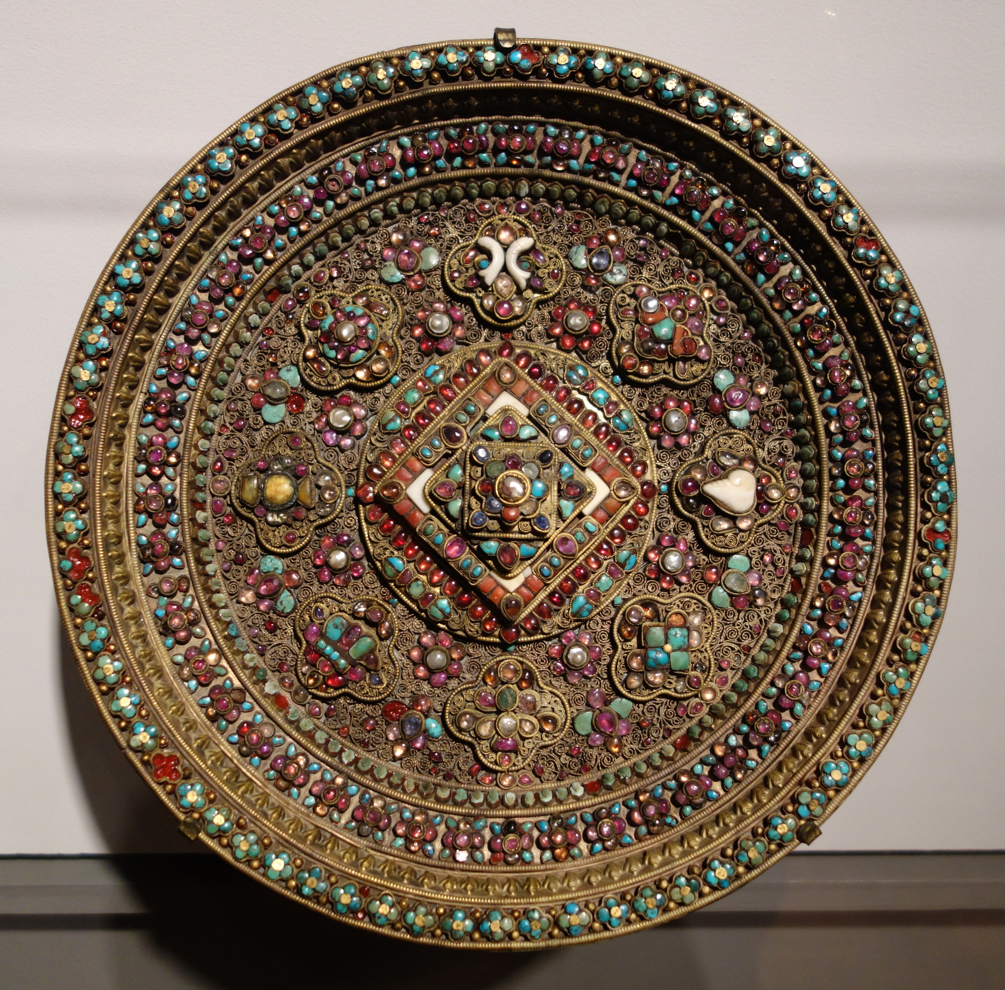 Astamangala Mandala, Newar people, Nepal, 19th century, bronze inlaid with semiprecious stones - Cincinnati Art Museum - DSC03219.jpg